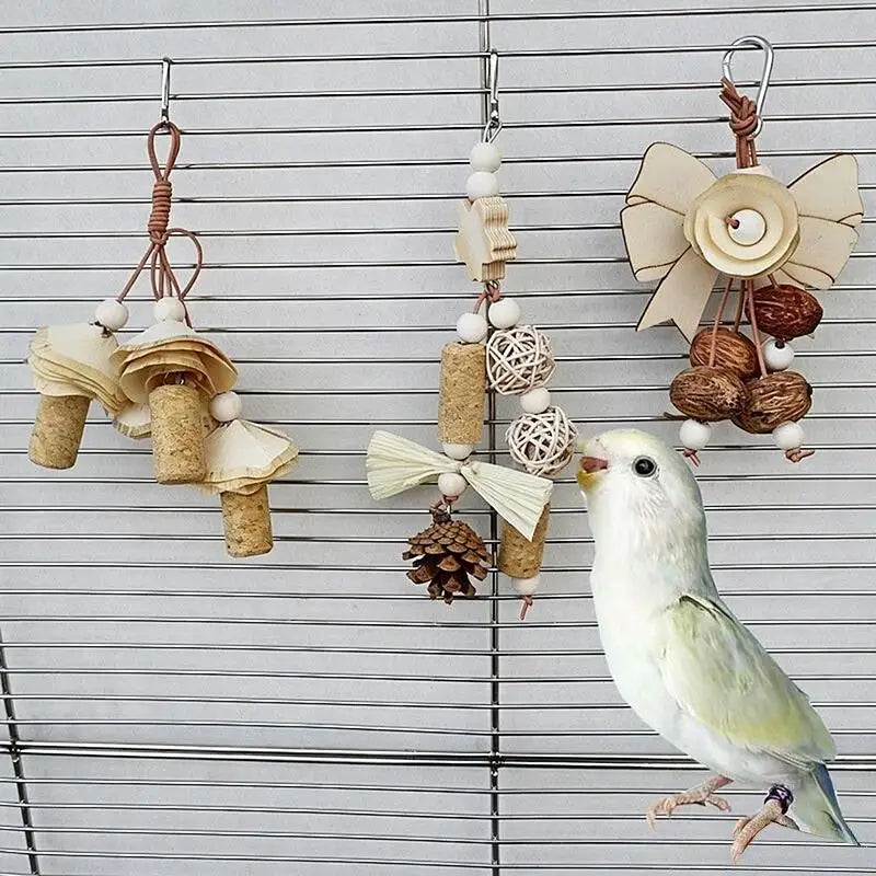 Parrot Chew Toy – Natural Woven Grass & Wood Hanging Cage Toy Bird Chew Toy Nixie