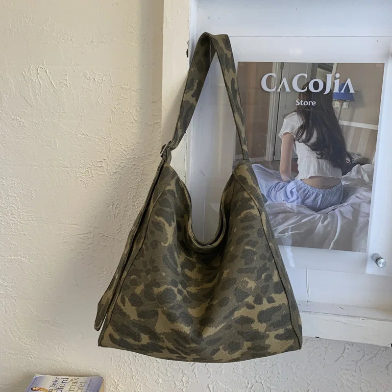 Vintage Camouflage Canvas Tote Bag – Large Shoulder Bag Canvas Shoulder Tote Nixie