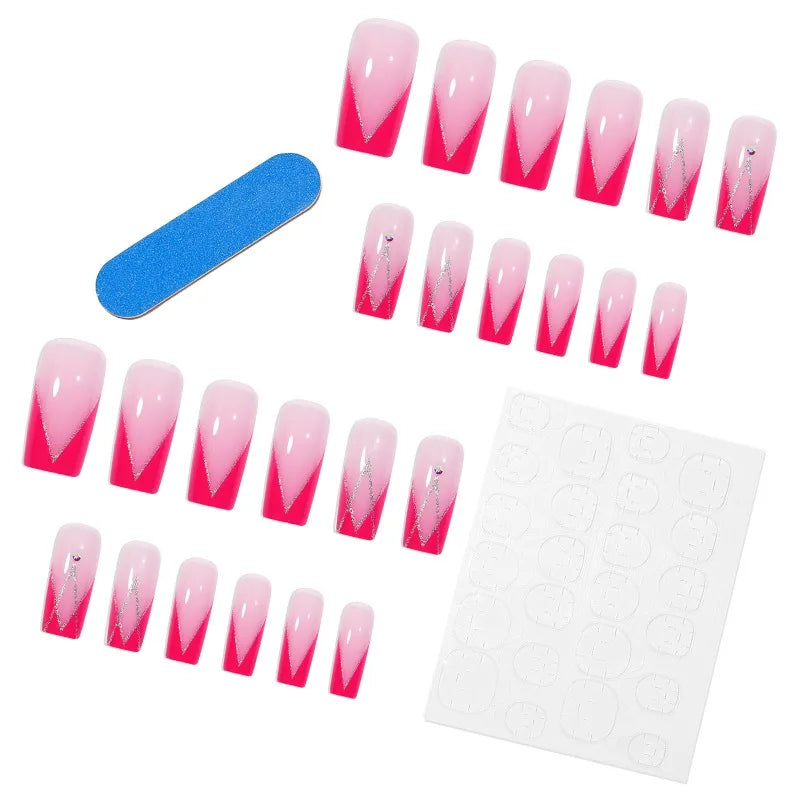 Nixie French Press-On Nails with Rhinestones – 24 Pcs Press-On Nails Nixie