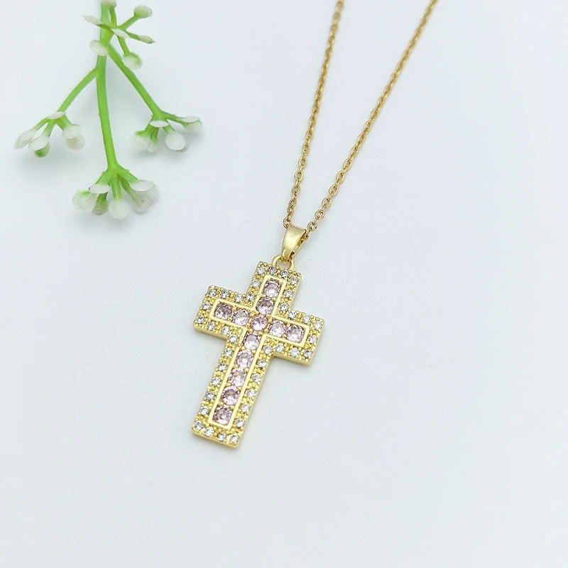 Women's Gold Cross Pendant Necklace | Stainless Steel Chain Cross Pendant Necklace Nixie XL1468-13