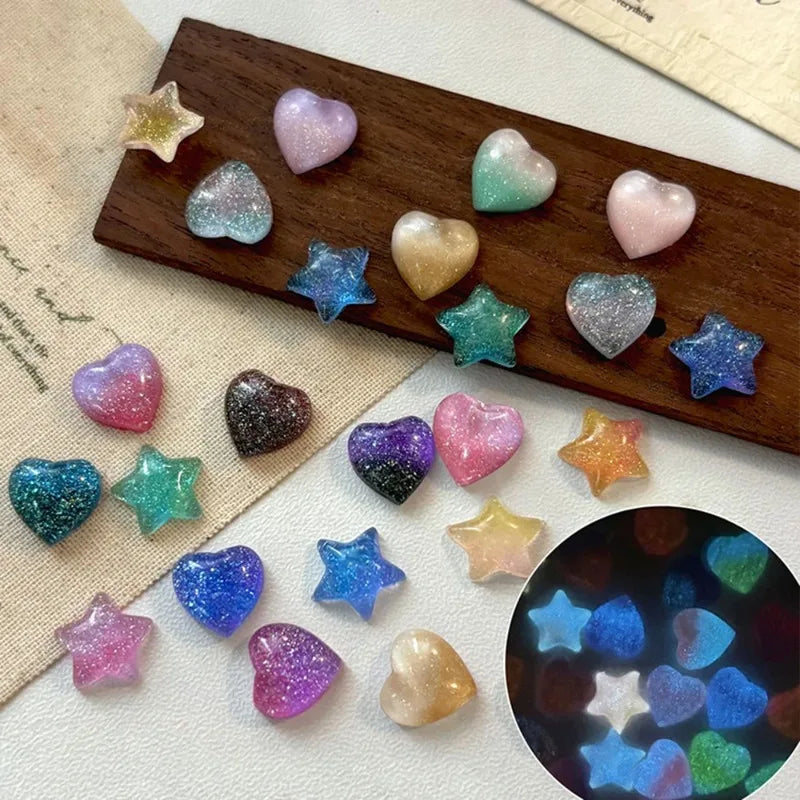 30Pcs 3D Kawaii Nail Charms – Heart Star Iridescent Glitter Kit Nail Art Charms Nixie