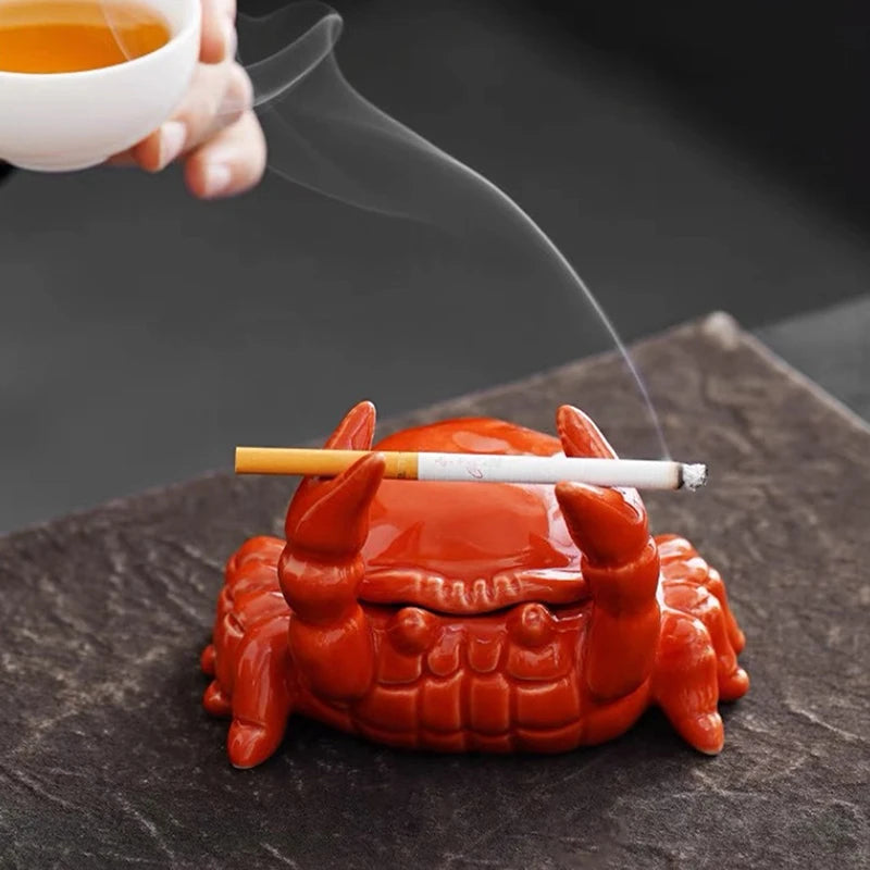 Cute Crab Ceramic Ashtray with Lid – Home Décor Gift Ceramic Ashtray Nixie