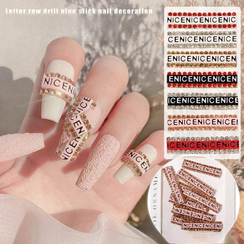 12pcs Rhinestone Strip Nail Tapes – Crystal Manicure Stickers Nail Art Strips Nixie