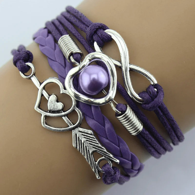 Retro Multilayer Leather & Pearl Cupid Charm Bracelet