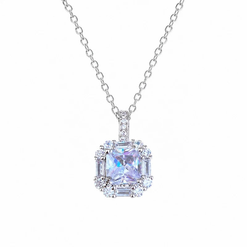 Square Zircon Emerald Pendant Necklace | Stainless Steel & Copper