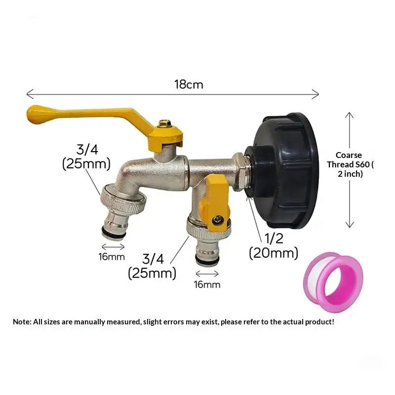 IBC Water Tank Connector 1/2" 3/4" Faucet Adapter – Dual Outlet Hose Faucet Adapter Nixie Default Title
