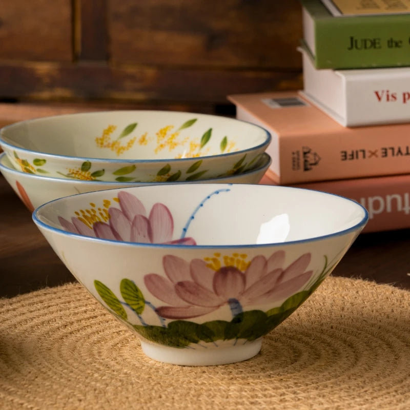 Jingdezhen Handmade Ceramic Bamboo Hat Bowl – Underglaze Color