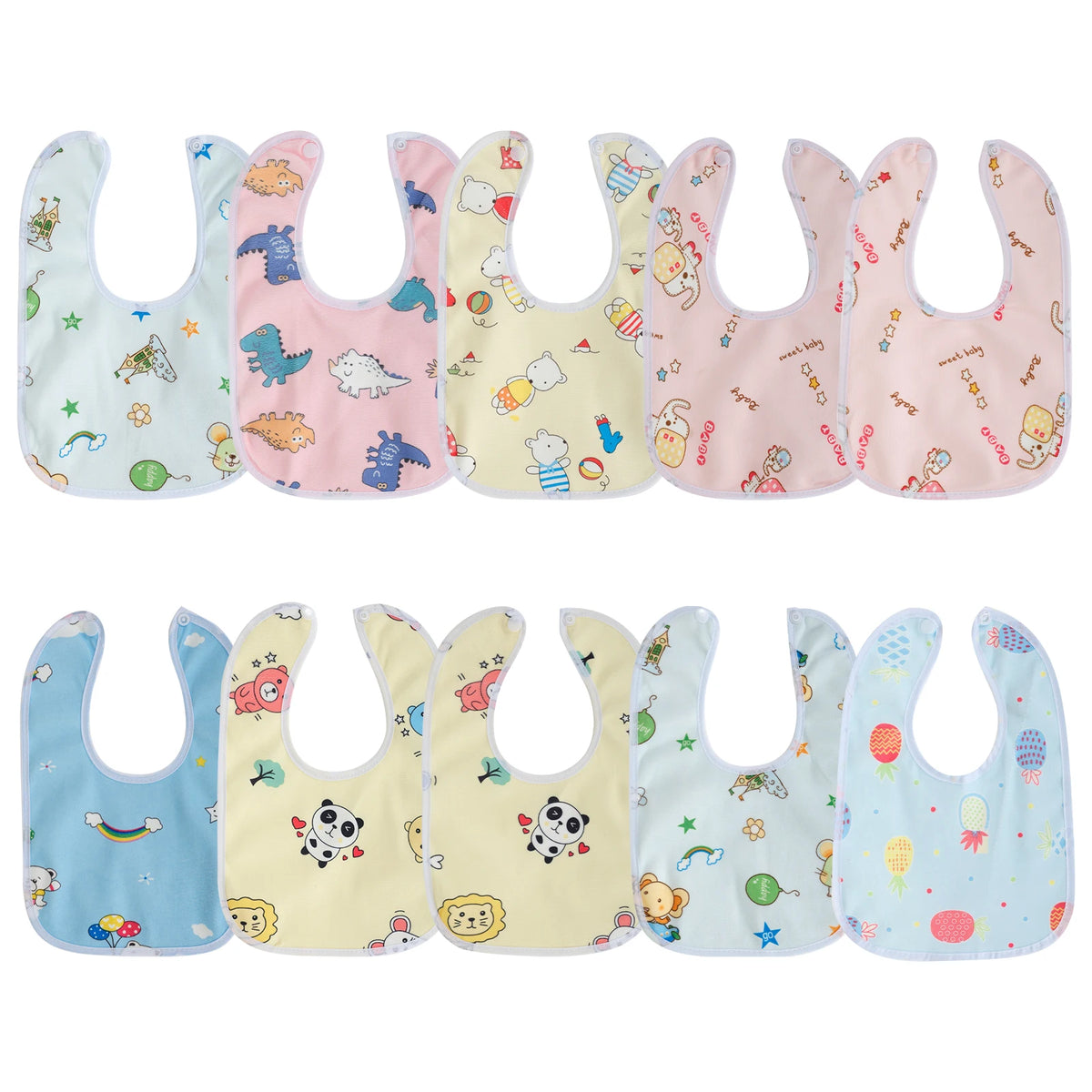 10/20 Pack Soft Cartoon Baby Bibs – Waterproof & Absorbent Baby Bibs Nixie 10Pcs Style 1