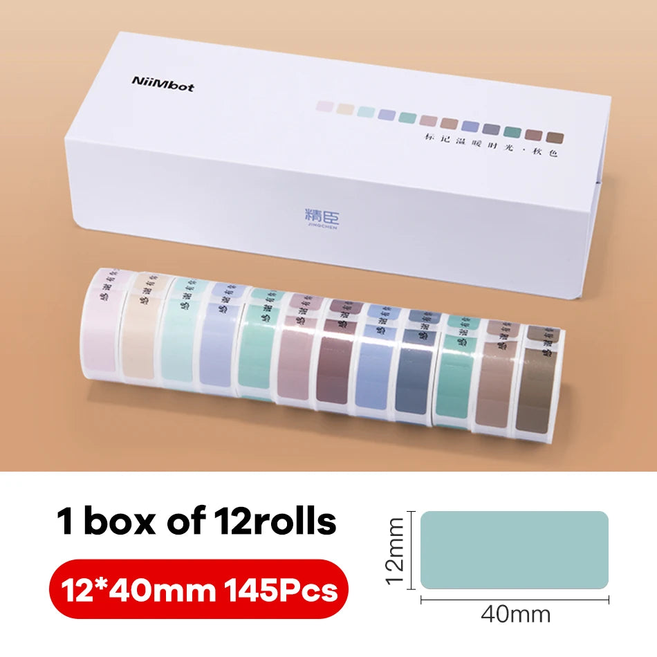 NIIMBOT Thermal Label Rolls – White & Morandi Self-Adhesive Thermal Label Rolls Nixie 12Rolls 12x40 Aut