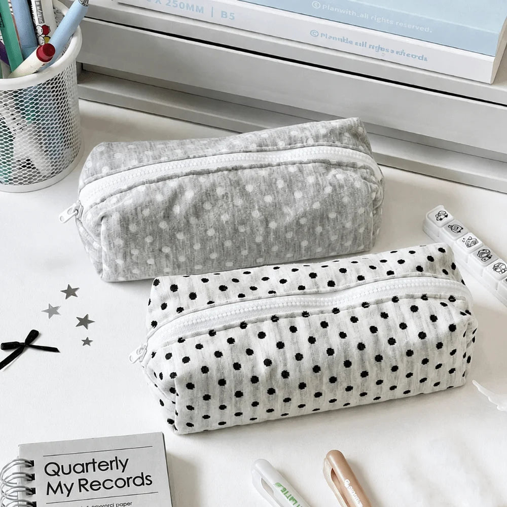 Korean Polka Dot Pencil Case – Large Capacity Fabric Pen Bag