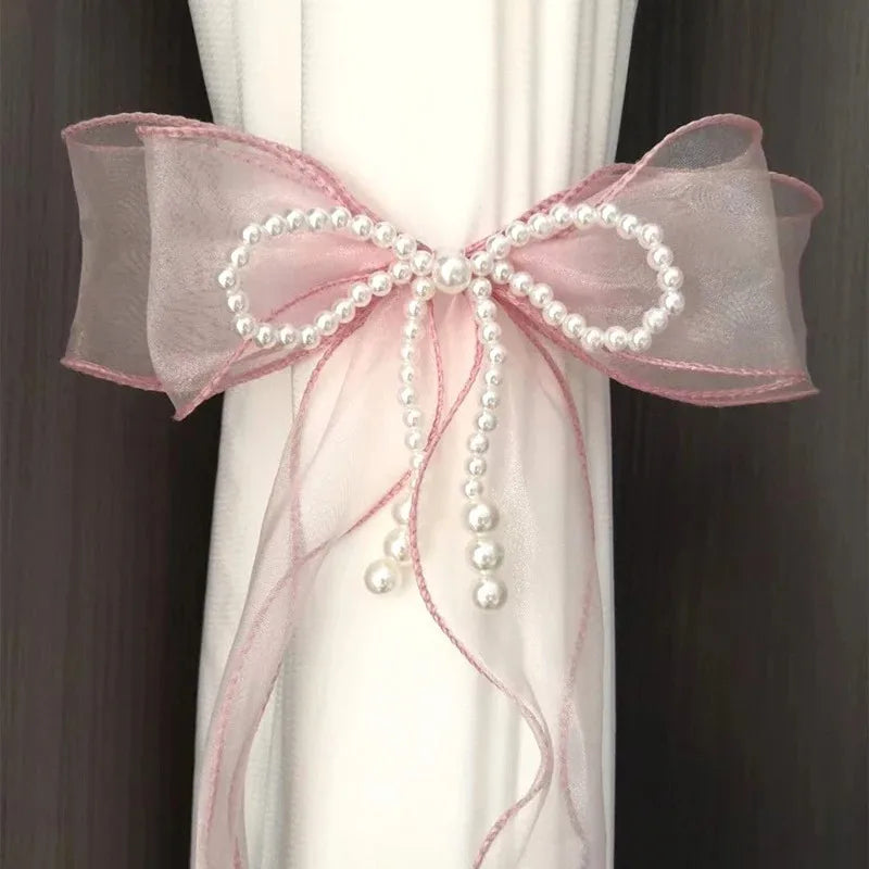 2pcs Silk Bow Curtain Tiebacks – White Window Holdbacks Curtain Tiebacks Nixie