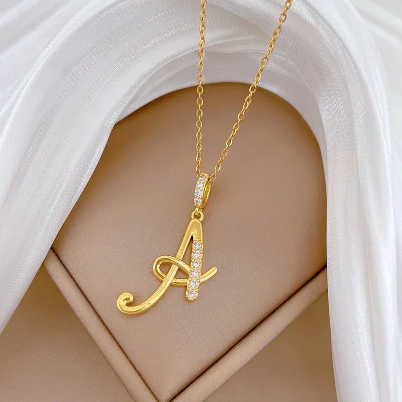 Letter A Pendant Necklace Gold Stainless Steel | Nixie Pendant Necklace Nixie