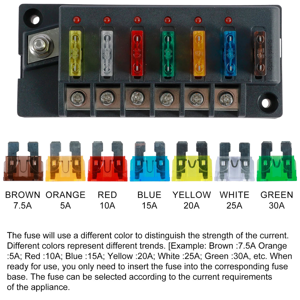 4/6-Way 12V Blade Fuse Block with LED Indicator & Waterproof Cover Blade Fuse Block Nixie