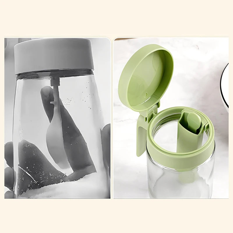 2-in-1 Glass Seasoning Jar with Spoon – Moisture-Proof Spice Bottle