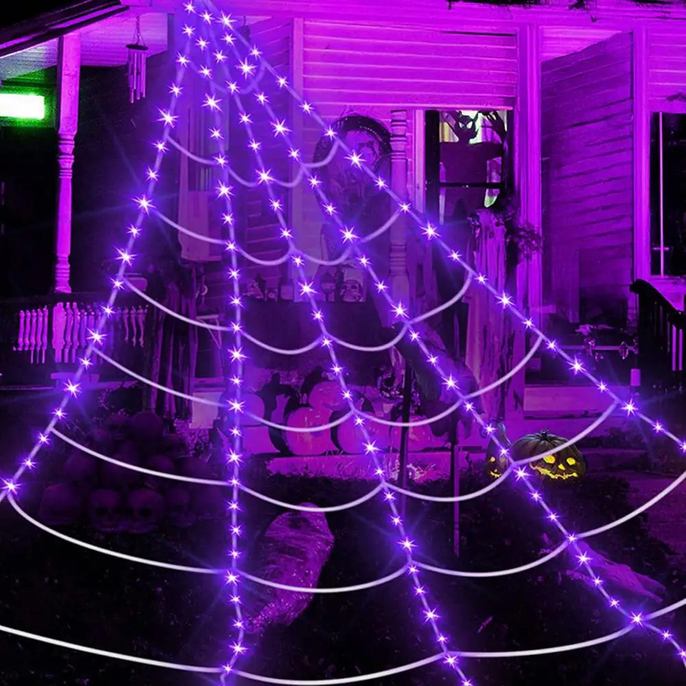 250 LED Spider Web Lights w/ Remote – Halloween Yard Decor Halloween LED Decoration Nixie