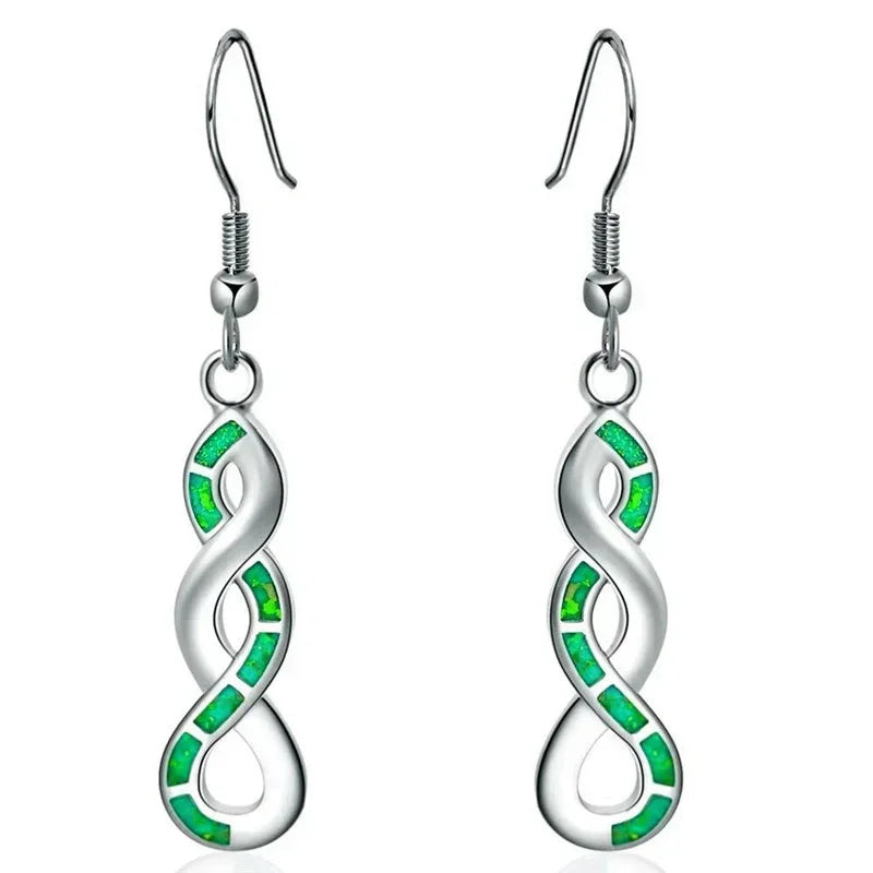Silver-Plated Red Simulated Opal Drop Hook Earrings Drop Hook Earrings Nixie