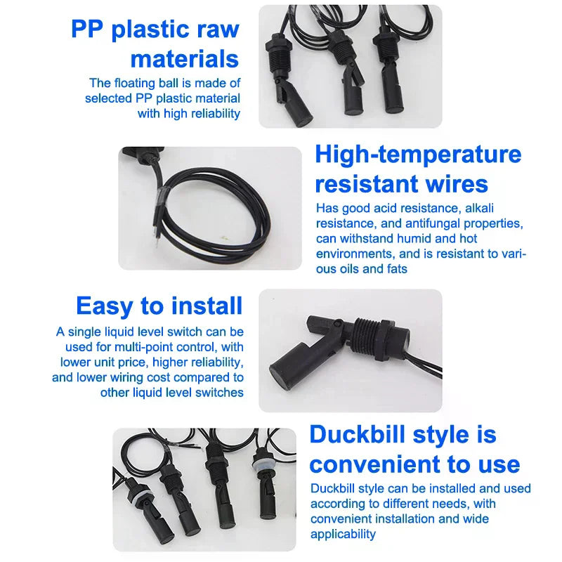 PP Plastic Ball Float Switch 12V–110V Water Level Sensor