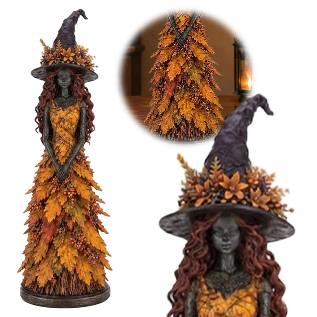Autumn Witch Figurine Gothic Halloween Resin Sculpture Decor Halloween Figurine Nixie