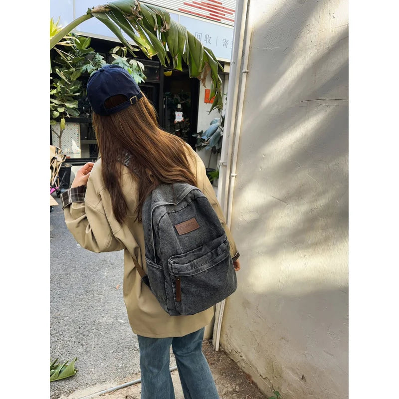 Vintage Denim Canvas Backpack – Unisex School & Travel Bag Denim Canvas Backpack Nixie