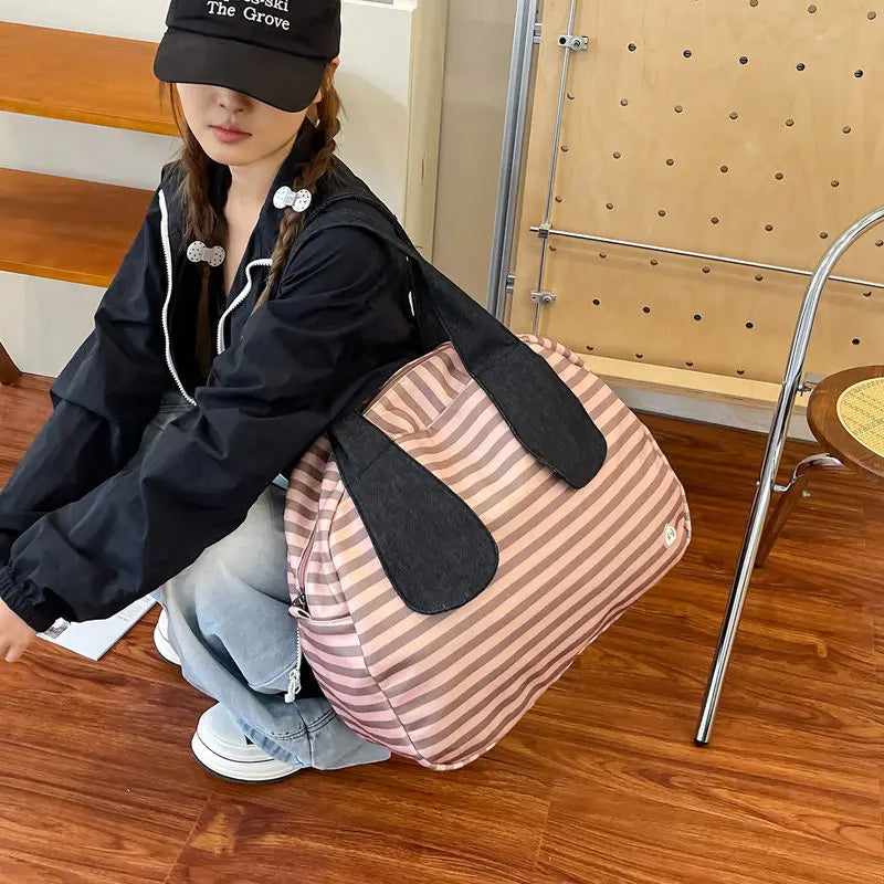 Vintage Striped Canvas Tote Bag | Korean-Style Shoulder Handbag Canvas Tote Bag Nixie