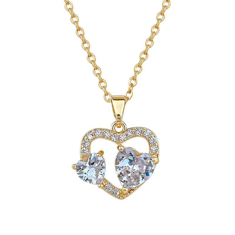 Heart Zirconia Pendant Necklace | Gold Stainless Steel Chain Pendant Necklace Nixie