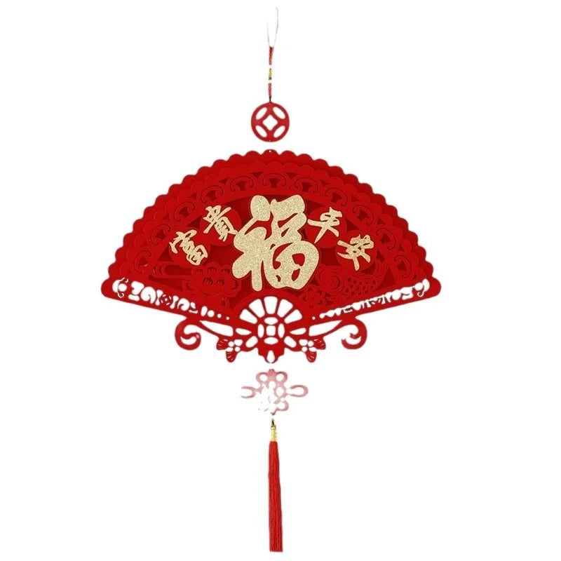 Chinese Knot Lucky Tassel Pendant | Red Flocked Fortune Ornament Holiday Hanging Ornament Nixie