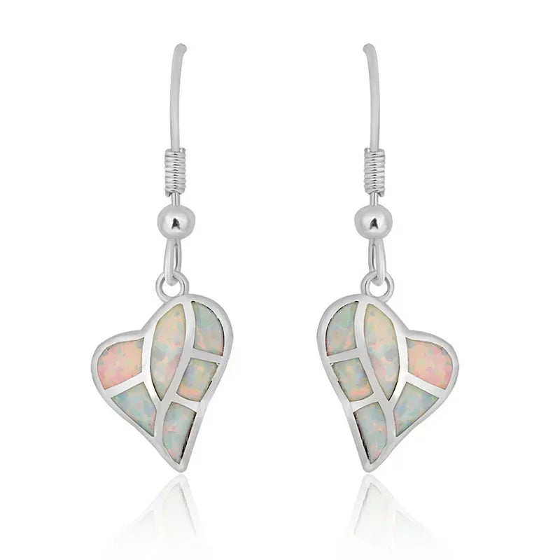 Heart Shape Simulated Opal Dangle Earrings – Hypoallergenic Dangle Earrings Nixie