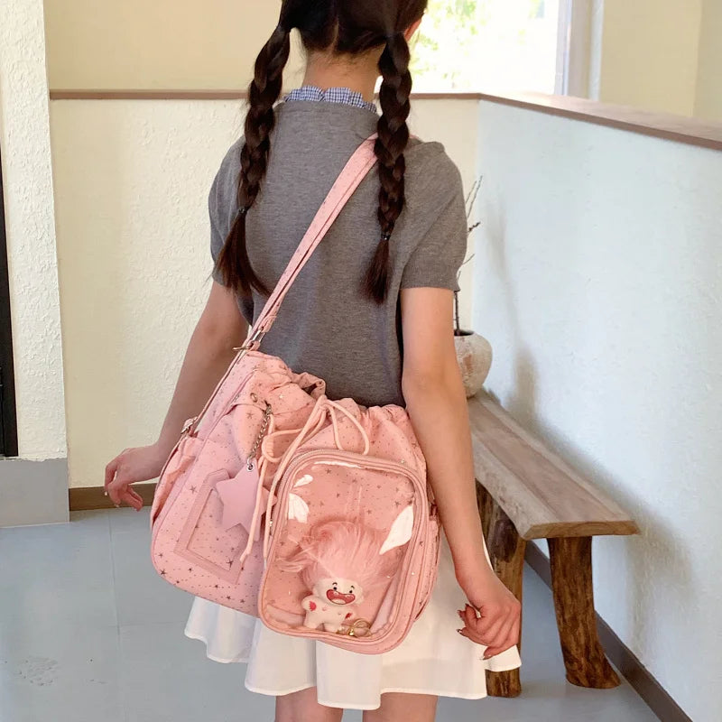 Star Print Drawstring Backpack – Large Crossbody Bag for Girls Drawstring Backpack Nixie