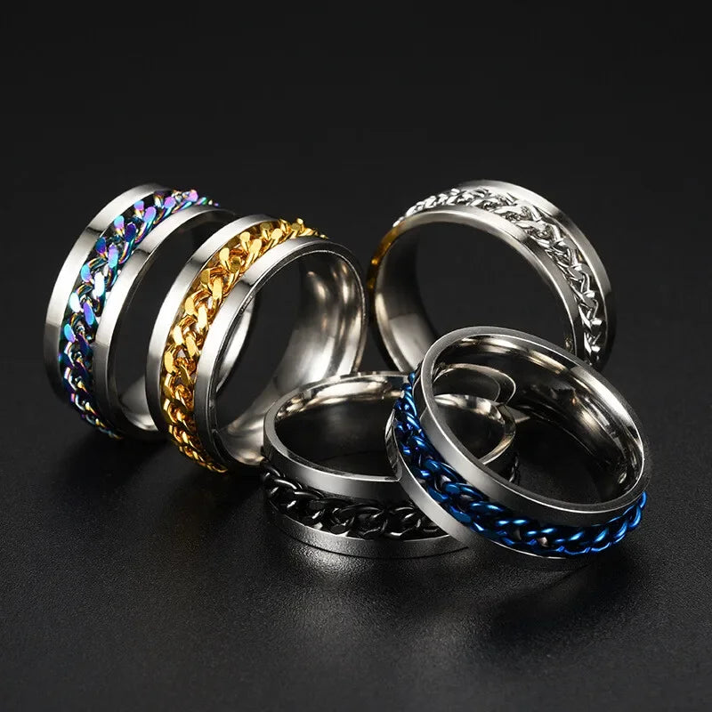 Punk Chain Rotating Ring Men & Women Zinc Alloy Sizes 6–11 Fashion Ring Nixie