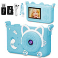 Kids Digital Dual Camera 1080P HD + 32GB Card | Cat Design Kids Digital Camera Nixie Cat Blue Set
