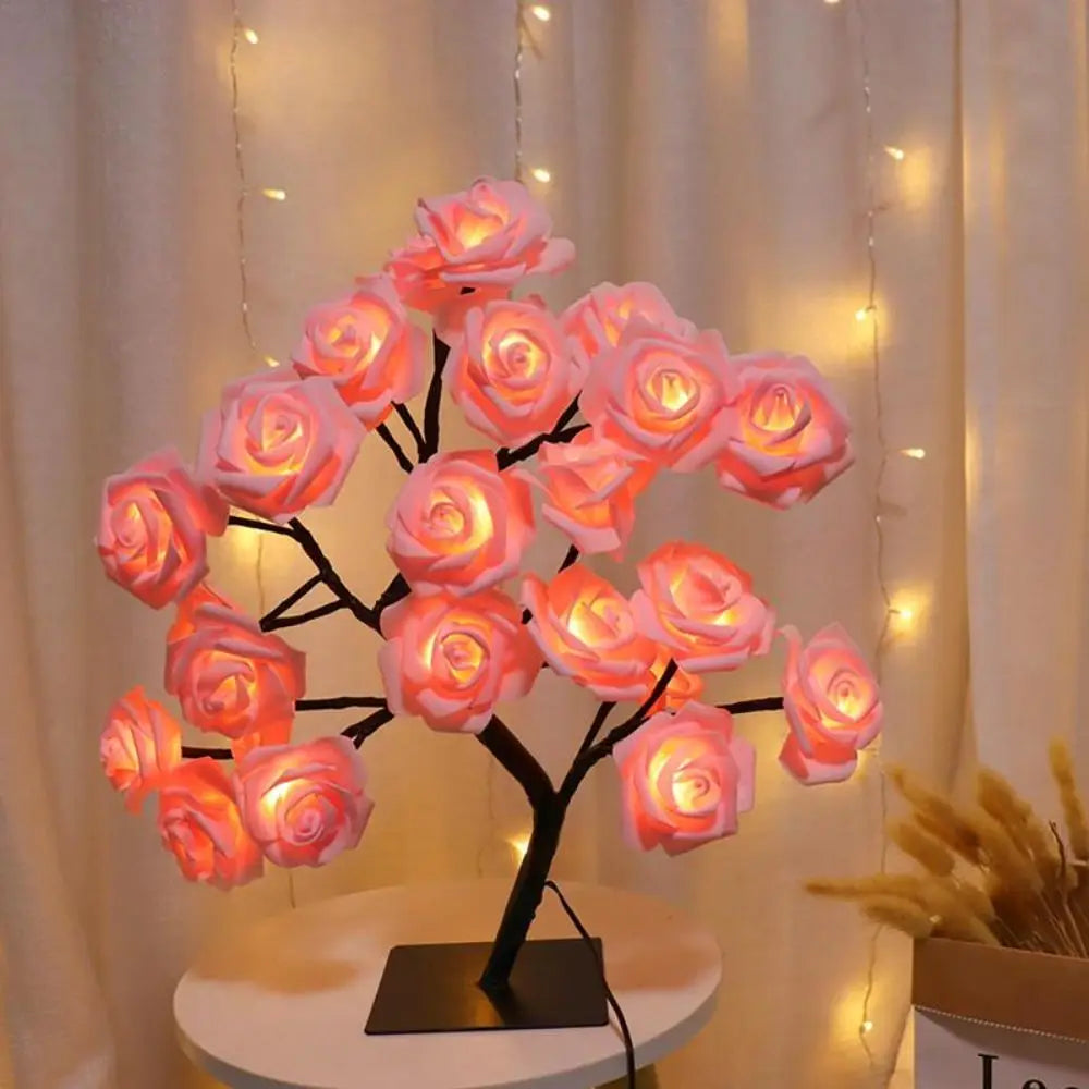 USB Rose Flower Tree LED Table Lamp | Warm Decorative Night Light