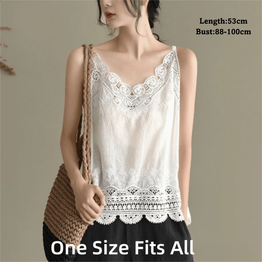 Retro Bohemian Embroidered Cotton Camisole | Spaghetti Strap Top Camisole Top Nixie
