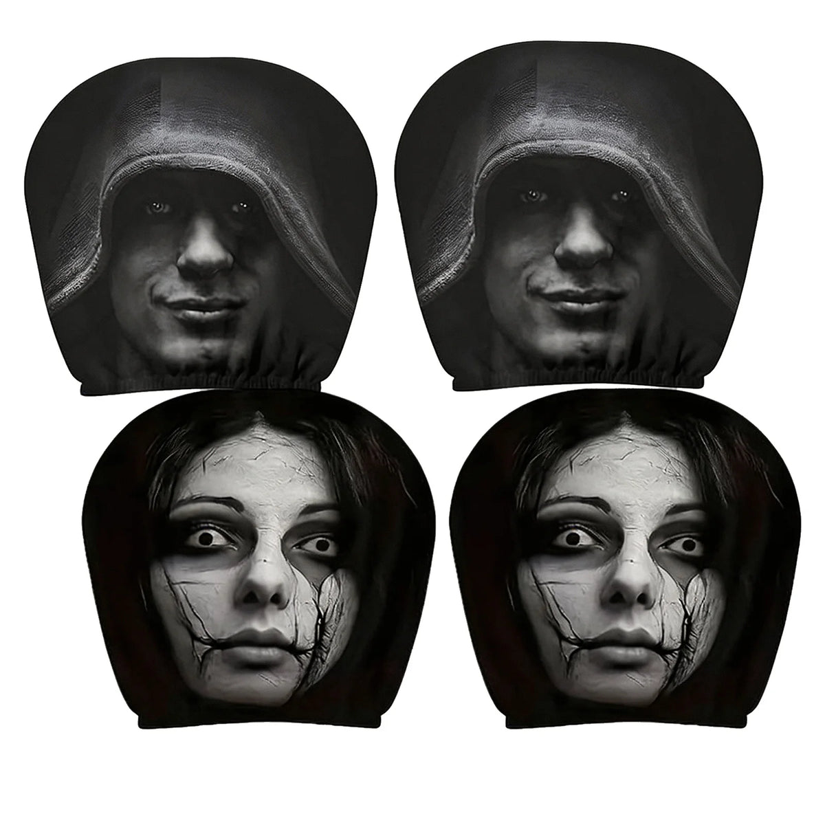 4-Pack Ghost Face Car Headrest Covers – Halloween Car Décor Car Headrest Covers Nixie black