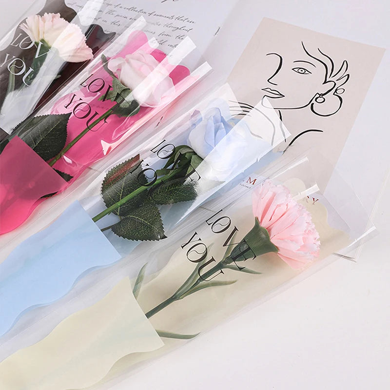 50PCS Iridescent Rose Sleeves Transparent Flower Wrapping Bags