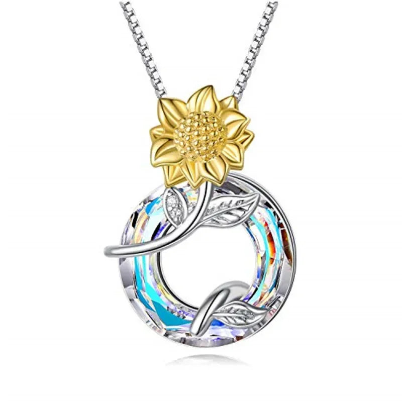Crystal Sunflower Pendant Necklace | Gold & Silver Chain Pendant Necklace Nixie