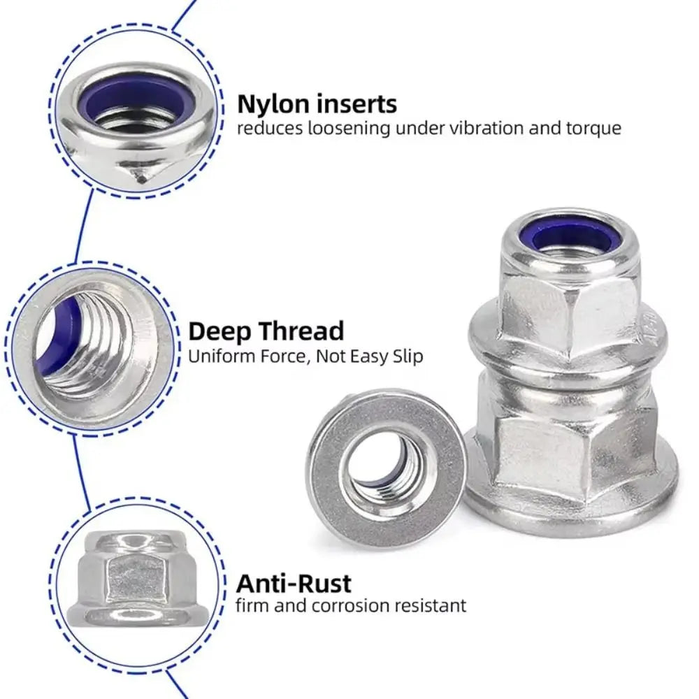 Stainless Steel Flange Lock Nuts Nylon Insert Hex M3–M16 Flange Lock Nuts Nixie