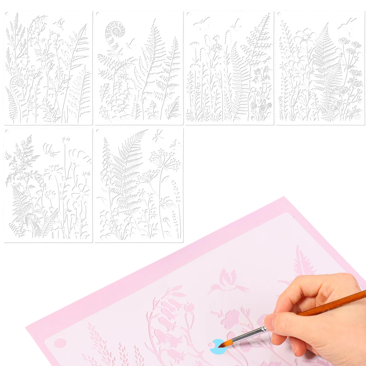 12pc Reusable Wildflower Stencils – DIY Floral Painting Templates Painting Stencil Set Nixie 27.9x36.5cm 6Pcs B