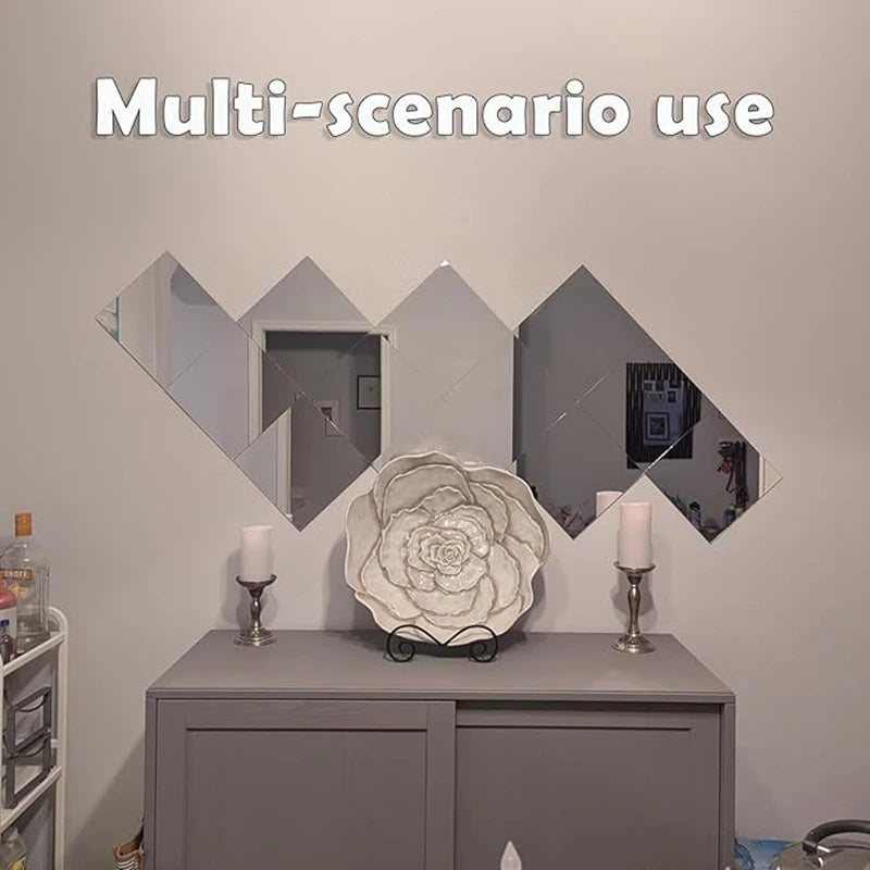 10Pcs Flexible Self-Adhesive Mirror Wall Sticker Tiles – DIY Decor Mirror Wall Stickers Nixie