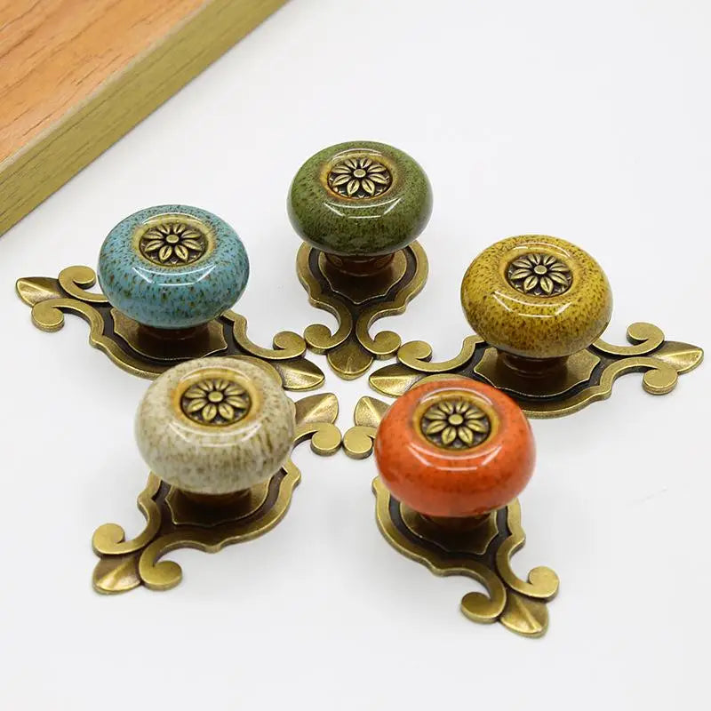 Ceramic Flower Cabinet Knob Antique Bronze Ethnic Style Cabinet Knob Nixie