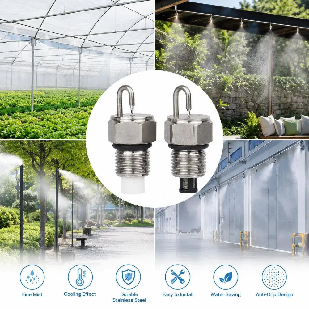 Ruby Impact Misting Nozzle 1/8" – 304 Stainless Steel + Filter Misting Fog Nozzle Nixie