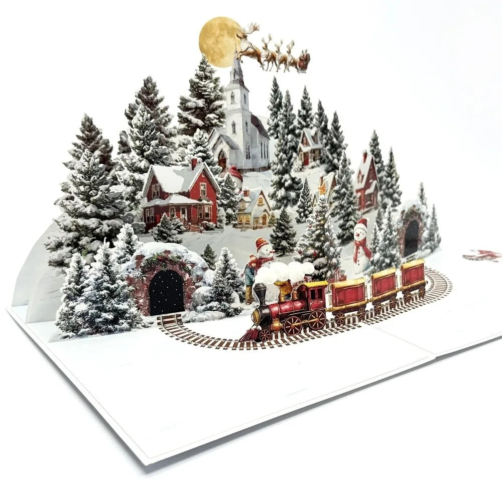 3D Pop-Up Christmas Card with Envelope – Snowy Village Scene Pop-Up Greeting Card Nixie