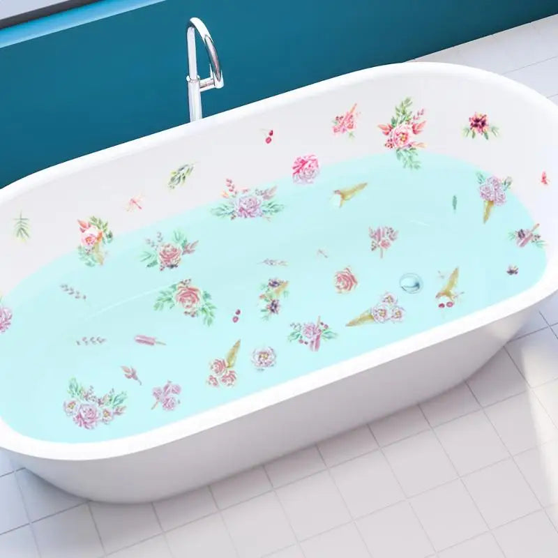 Floral Bathtub Decal Set – Removable Waterproof PVC Sticker 6pc Wall Decal Sticker Nixie