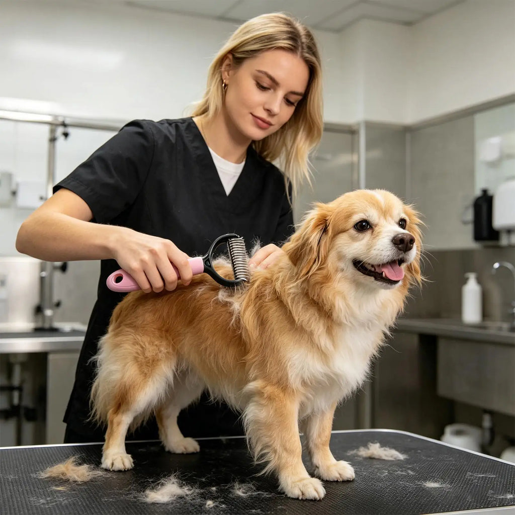 Double-Sided Pet Deshedding Brush & Undercoat Rake – Dogs & Cats Pet Grooming Brush Nixie