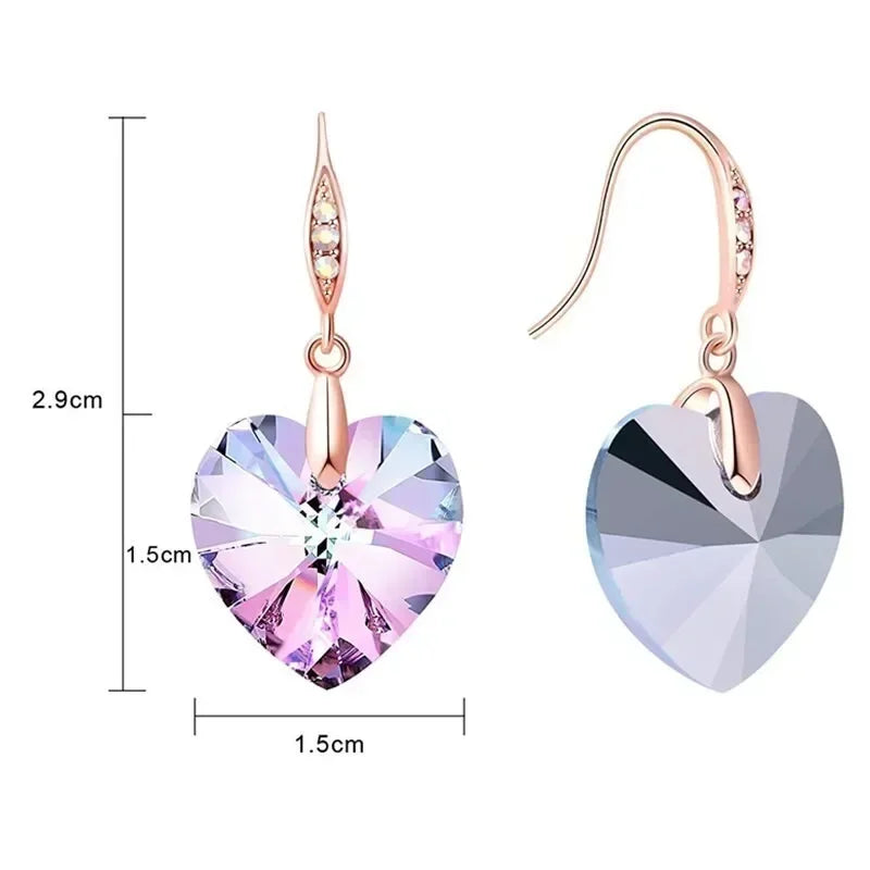 Pink Crystal Heart Dangle Earrings – Zinc Alloy Drop Earrings Dangle Drop Earrings Nixie