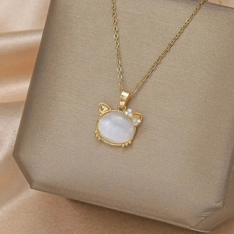 Gold Plated Cat Eye Zircon Pendant Necklace for Women