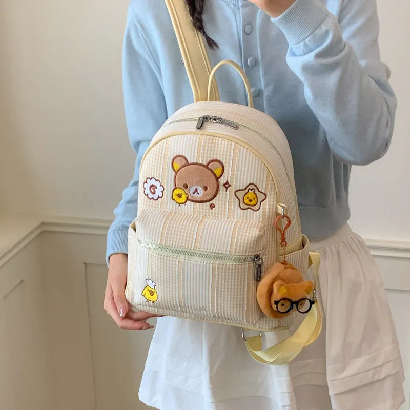 Cartoon Plaid Canvas Backpack for Women – Large Capacity Canvas Backpack Nixie