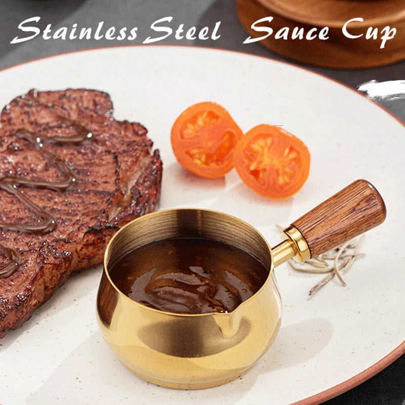 Stainless Steel Sauce Boat with Wooden Handle | 50–150ml