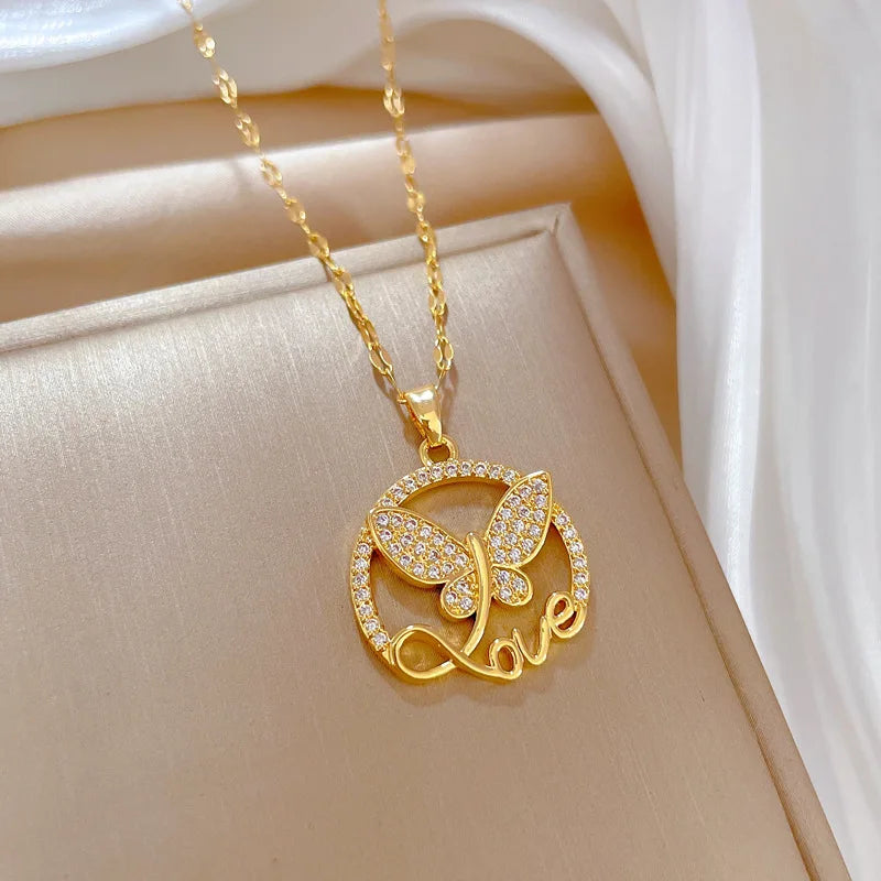 Gold Butterfly Pendant Necklace | Women's Collarbone Chain Pendant Necklace Nixie