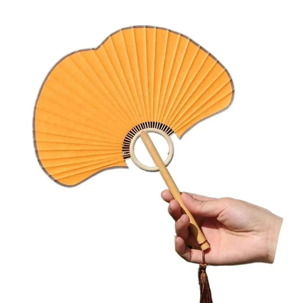 Vintage Rice Paper Ginkgo Round Fan – Chinese Style Décor Decorative Round Fan Nixie Orange
