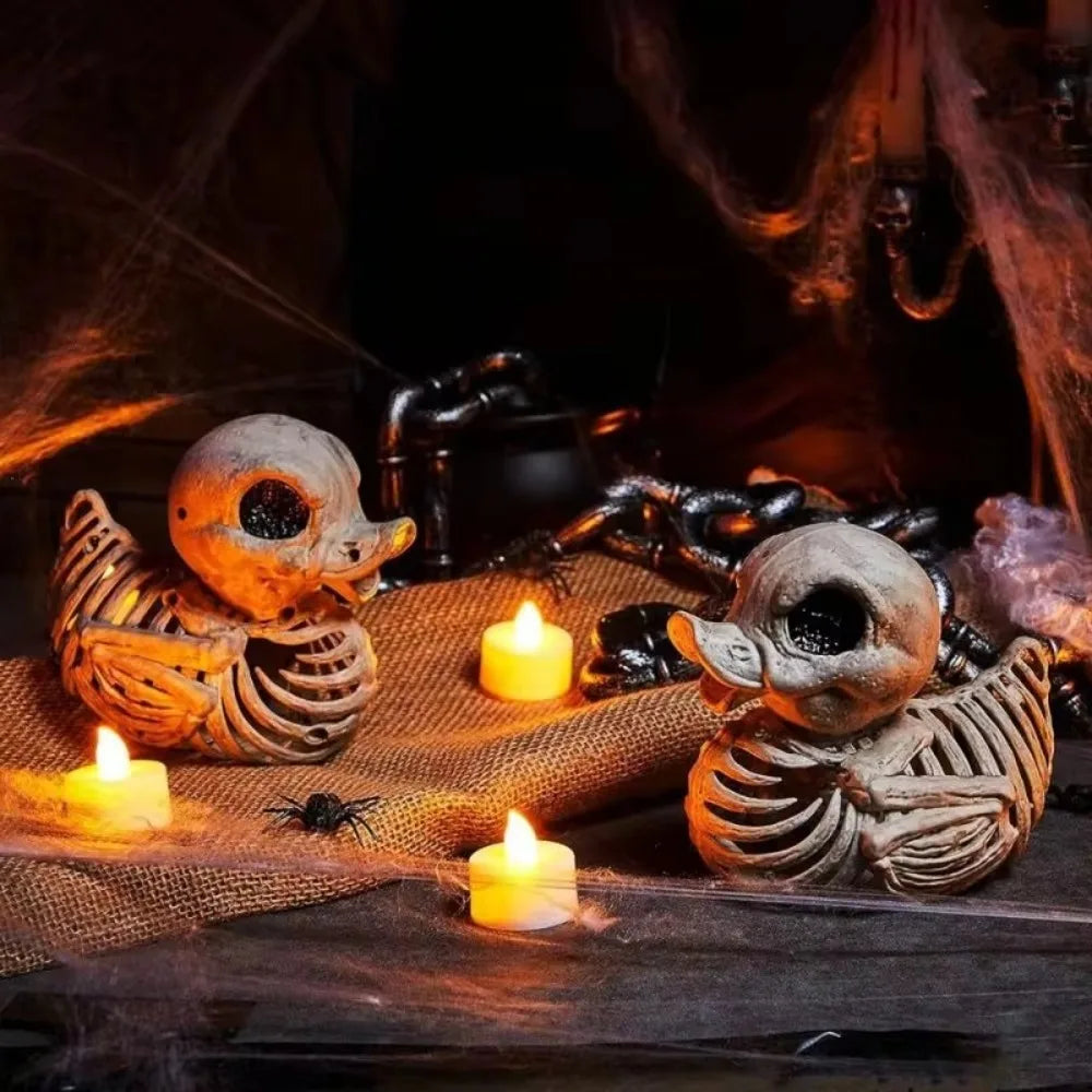 Halloween Skeleton Duck Resin Statue | Spooky Miniature Figurine
